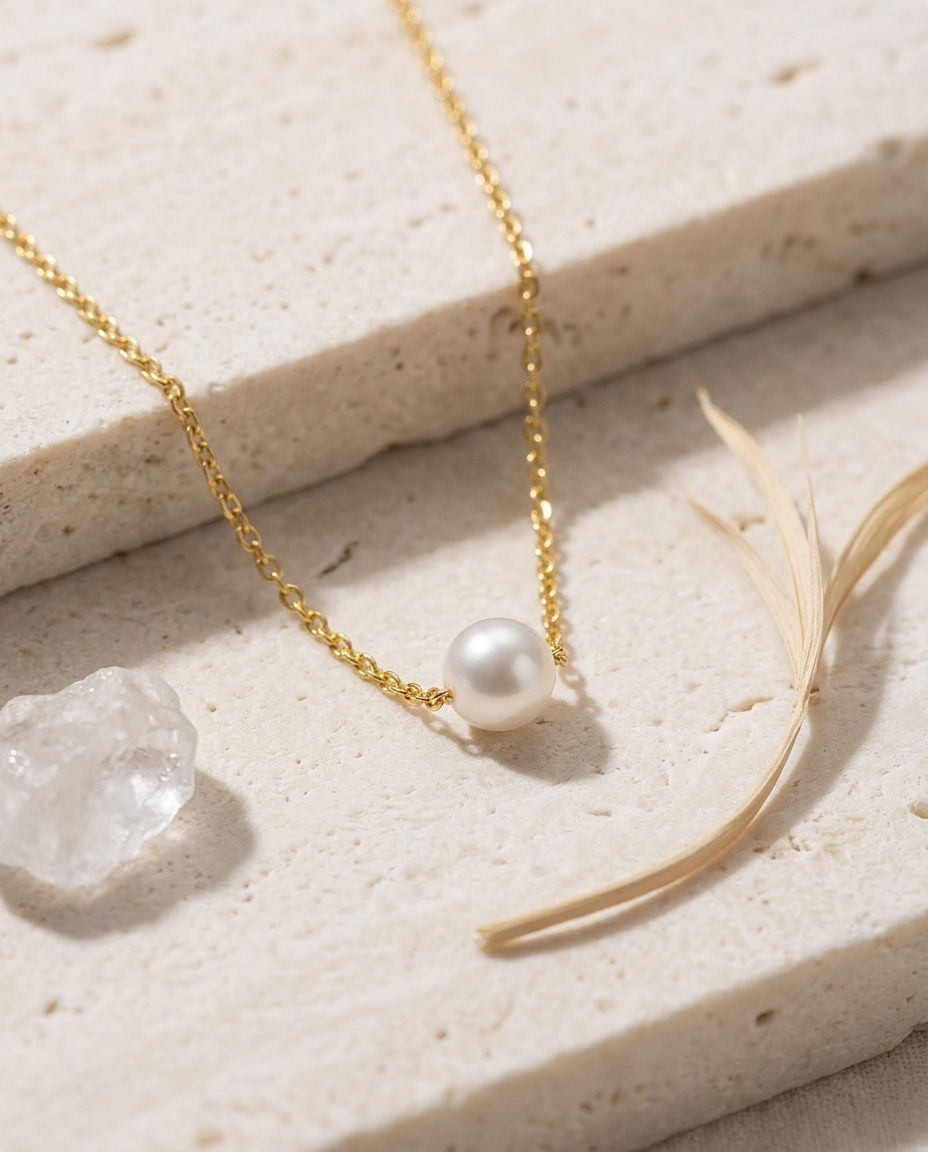 Gold Pearl Necklace 18K Plated Stainless Steel