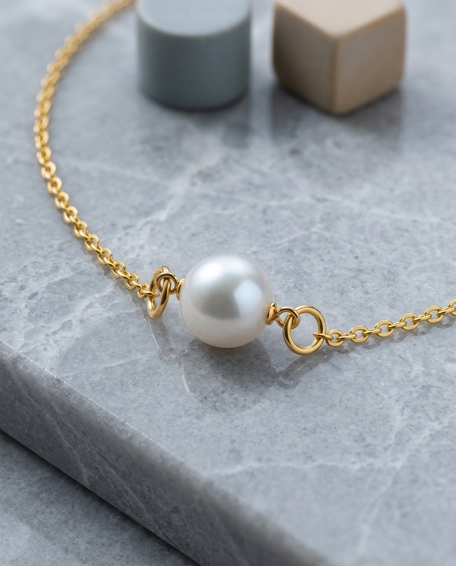 Gold Pearl Necklace 18K Plated Stainless Steel