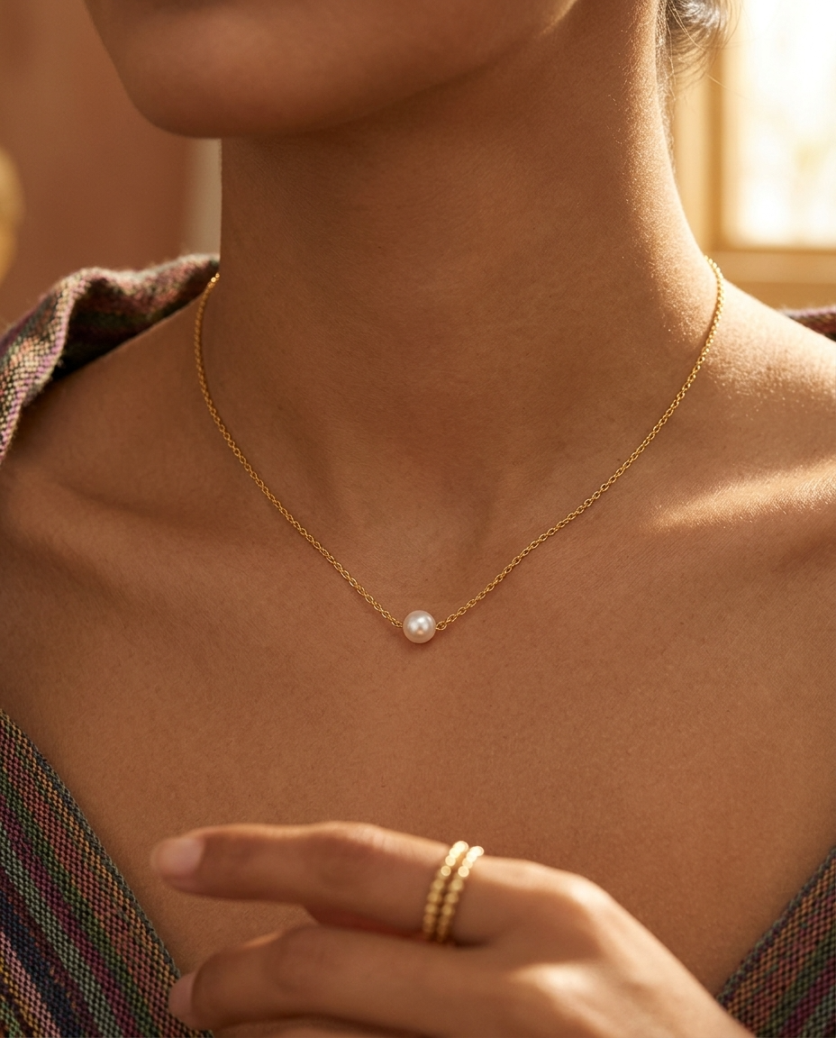 Gold Pearl Necklace 18K Plated Stainless Steel