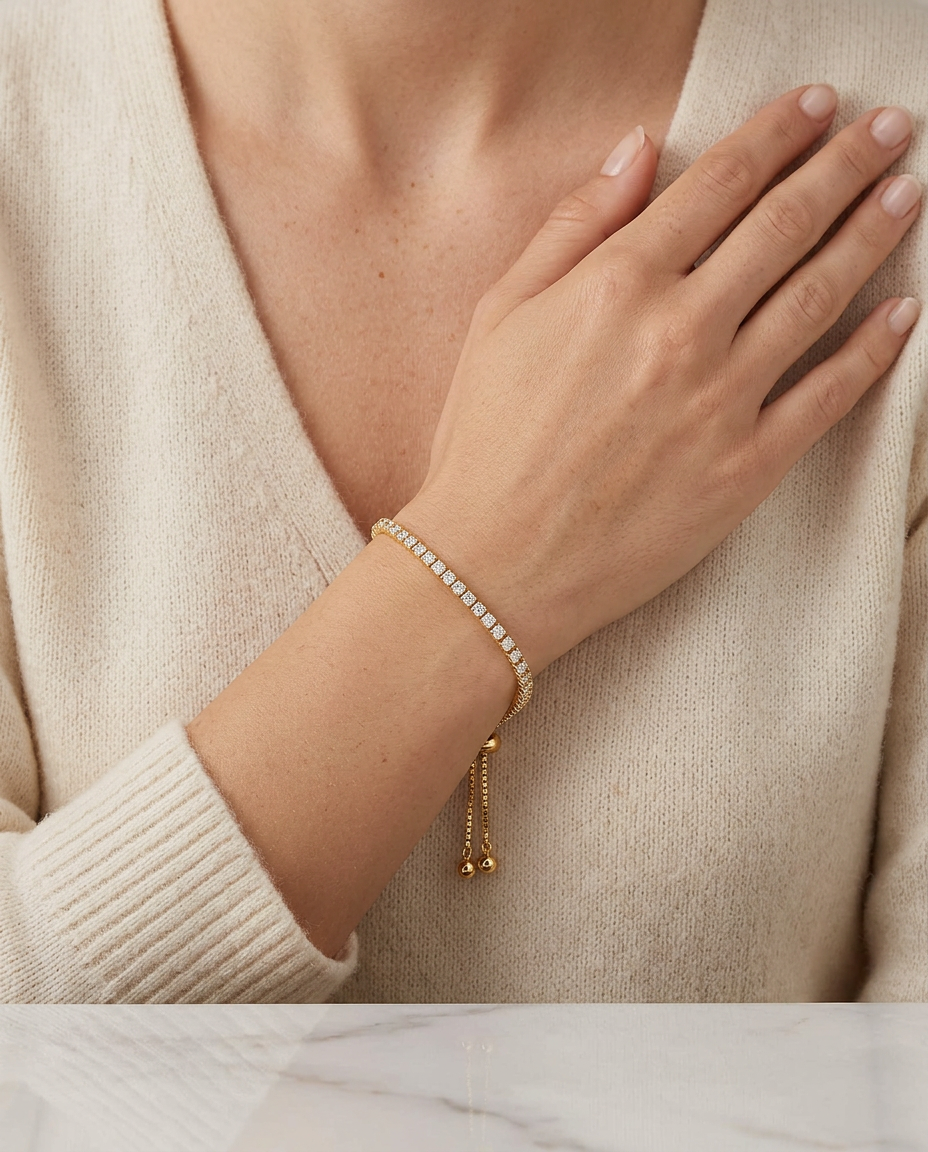 Gold Tennis Bracelet Zirconia 18K Plated Brass