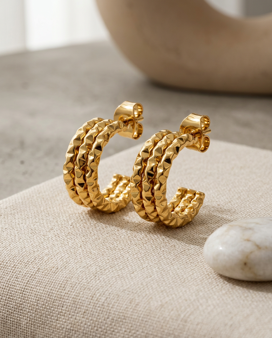 Gold Stud Earrings 18K Plated Stainless Steel Minimal