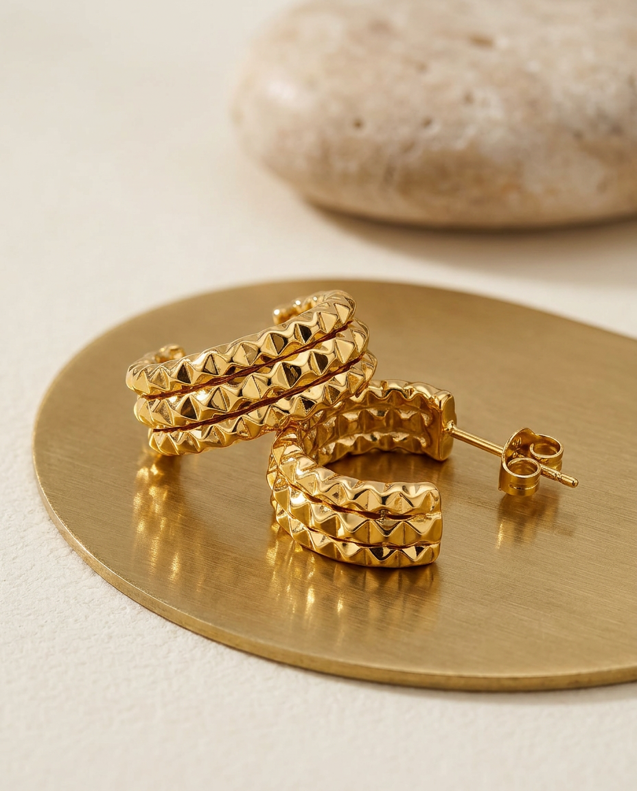 Gold Stud Earrings 18K Plated Stainless Steel Minimal
