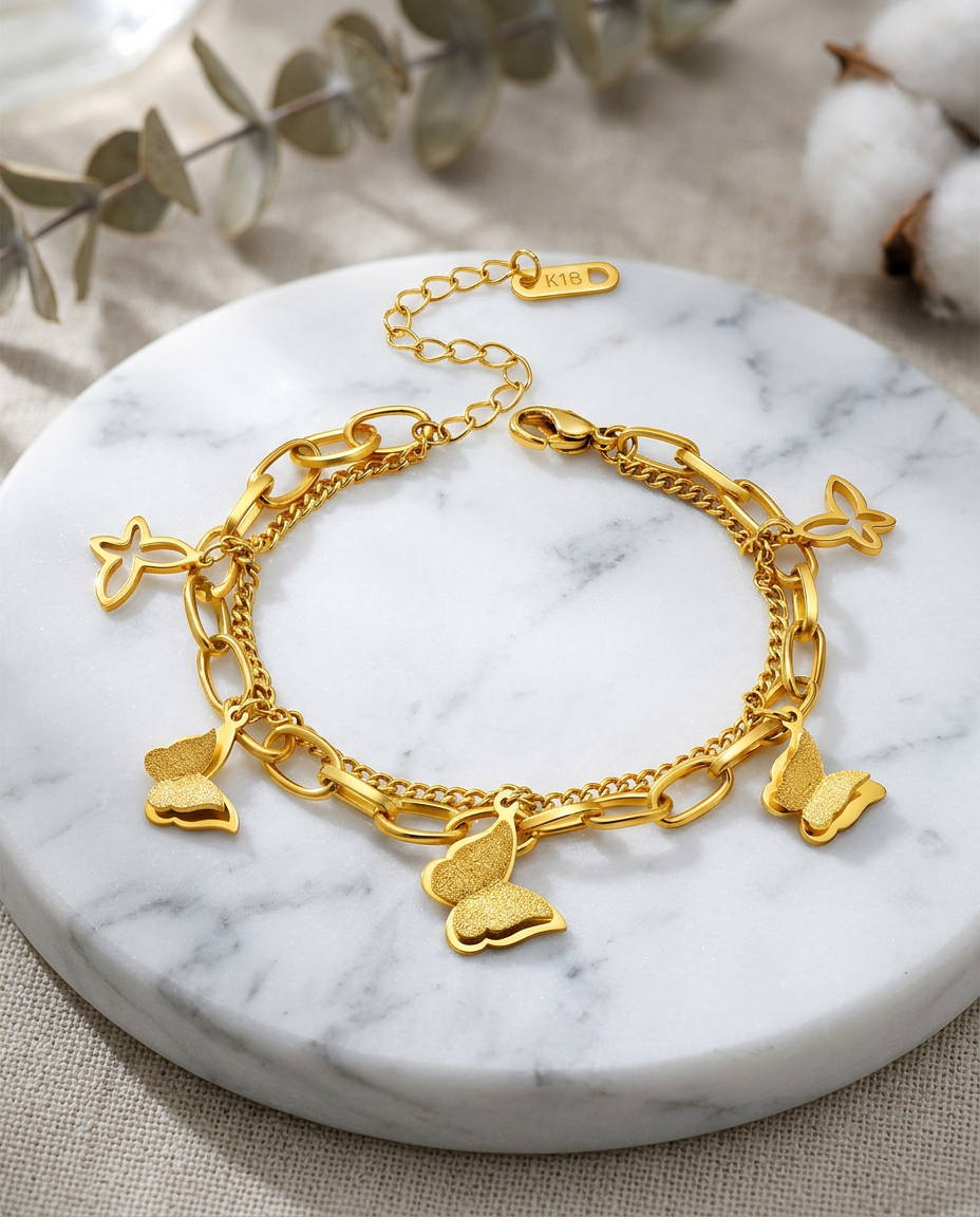 Gold Butterfly Bracelet 18K Plated Waterproof Stainless Steel