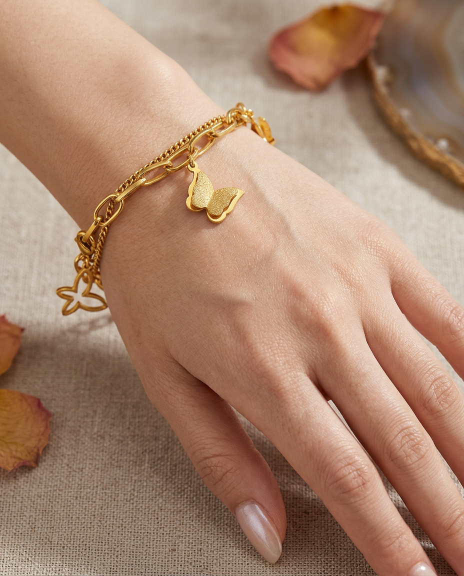 Gold Butterfly Bracelet 18K Plated Waterproof Stainless Steel