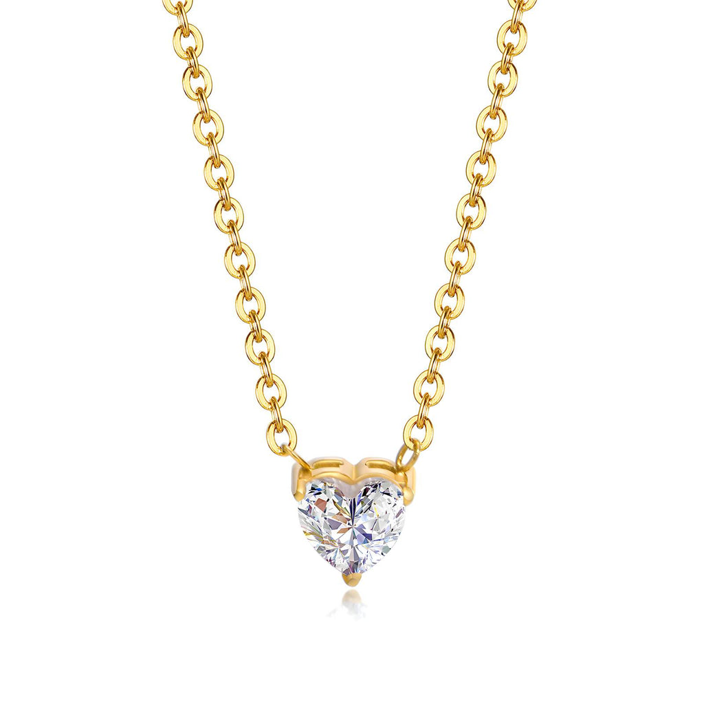 Gold Hearts Necklace Zirconia 18K Plated Stainless Steel