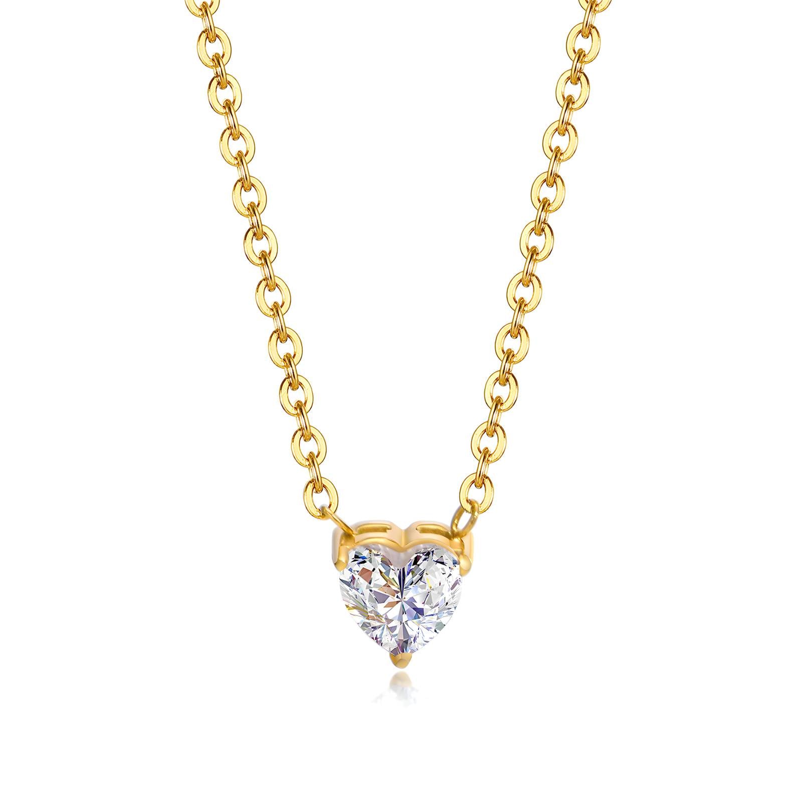 Gold Hearts Necklace Zirconia 18K Plated Stainless Steel