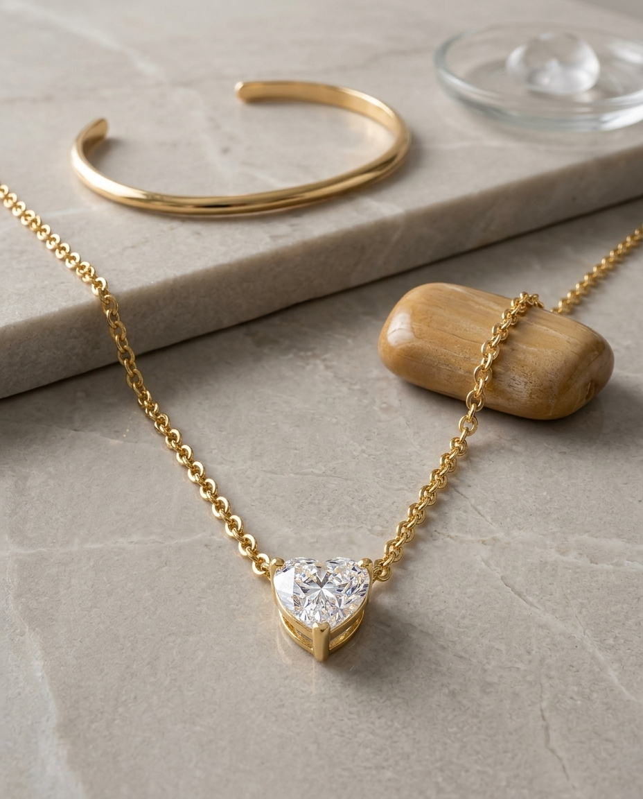 Gold Hearts Necklace Zirconia 18K Plated Stainless Steel