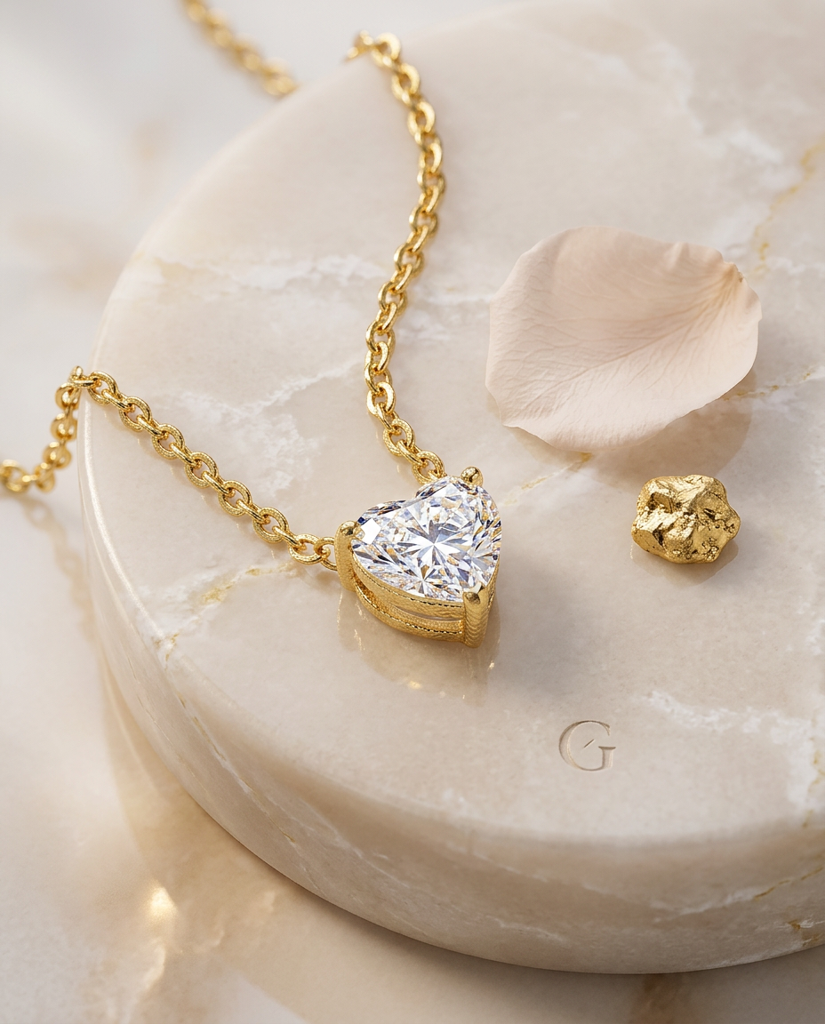 Gold Hearts Necklace Zirconia 18K Plated Stainless Steel