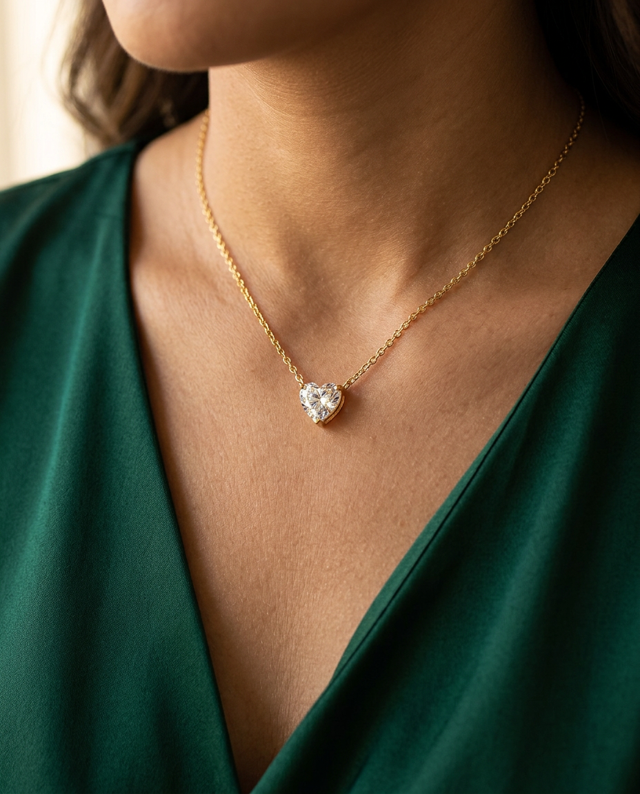 Gold Hearts Necklace Zirconia 18K Plated Stainless Steel