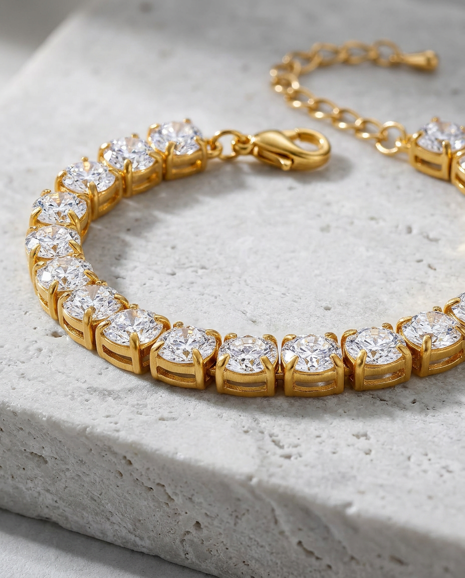 Gold Tennis Bracelet Zirconia 18K Plated Stainless Steel