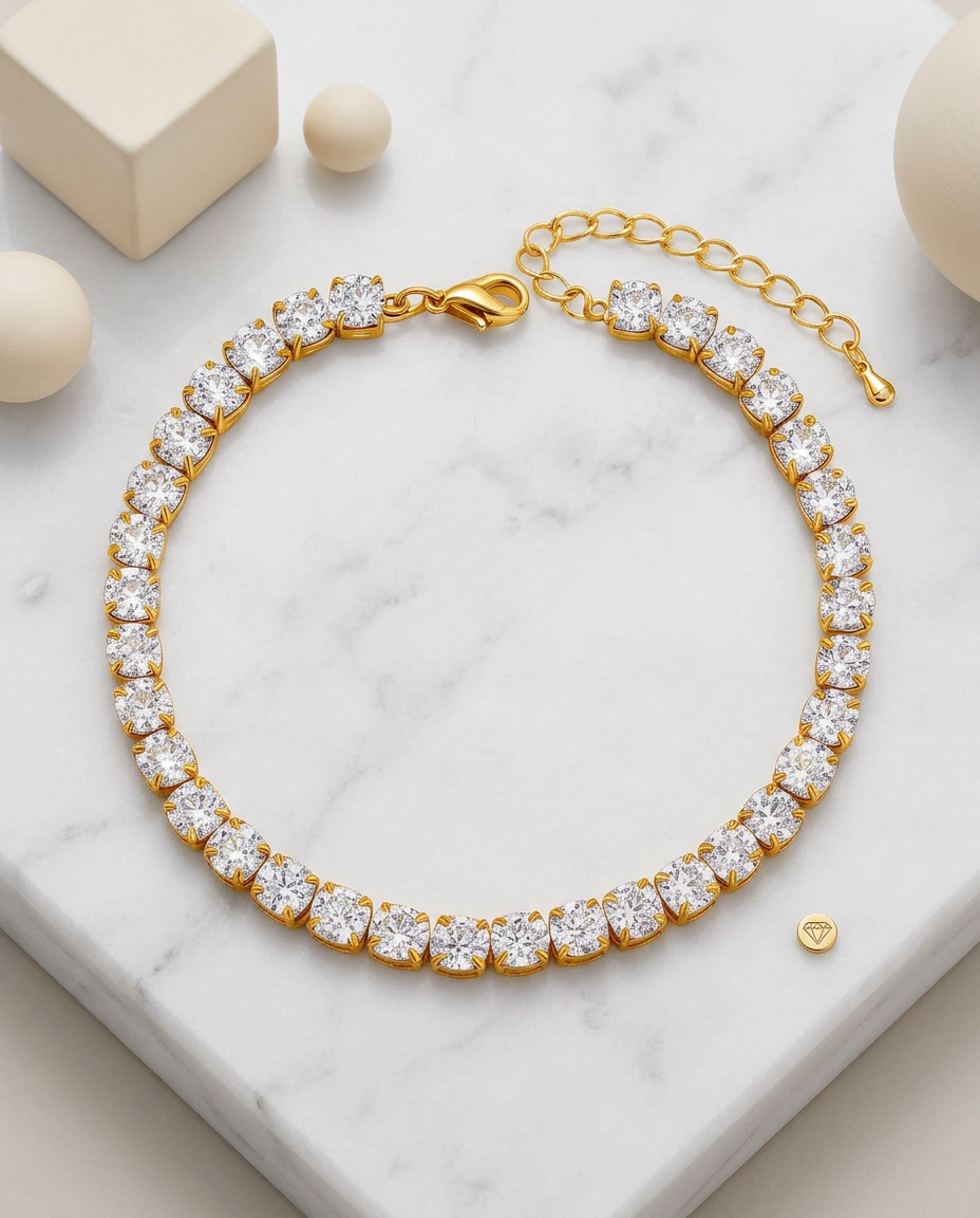 Gold Tennis Bracelet Zirconia 18K Plated Stainless Steel
