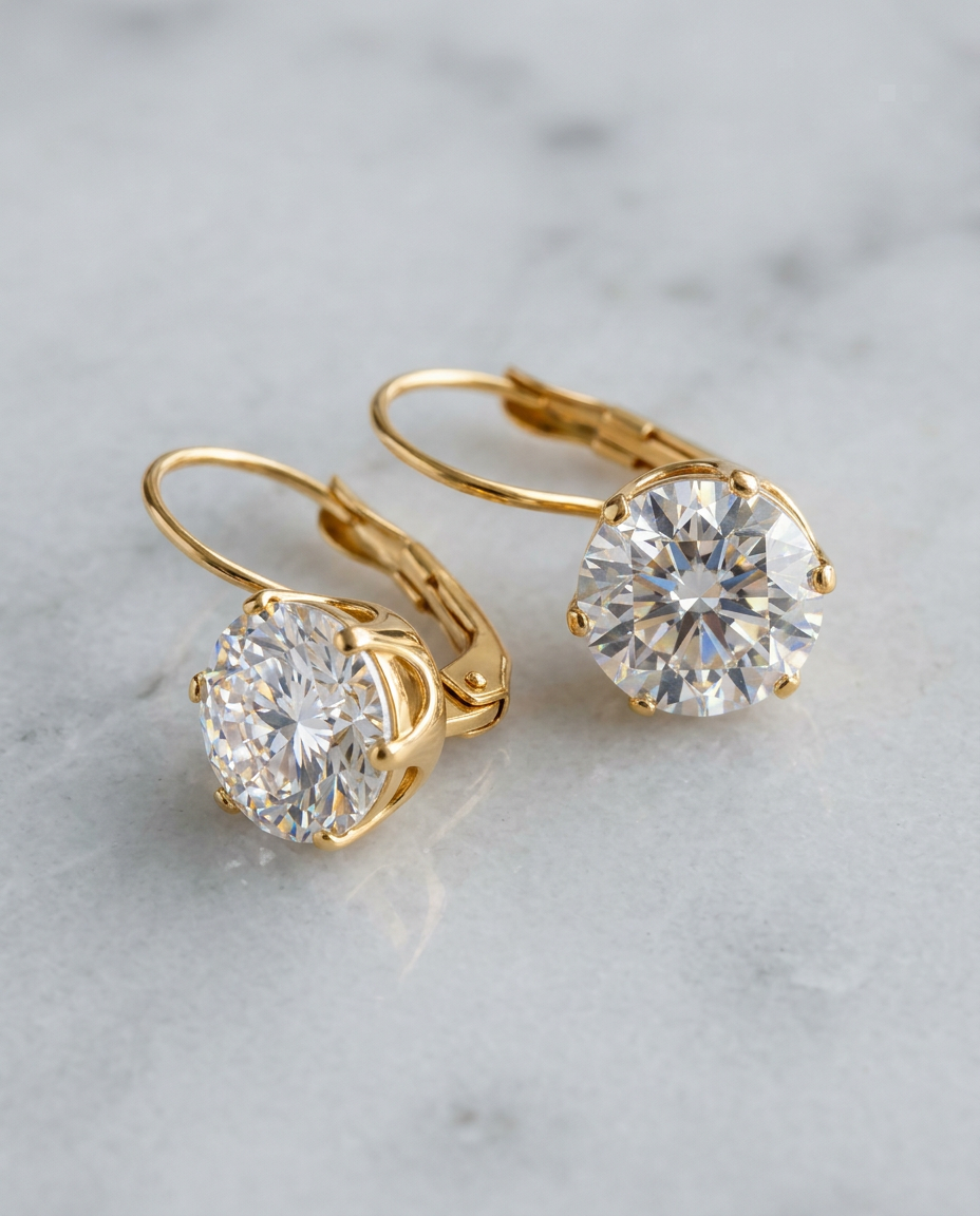 Gold Drop Earrings Zirconia 18K Plated Stainless Steel