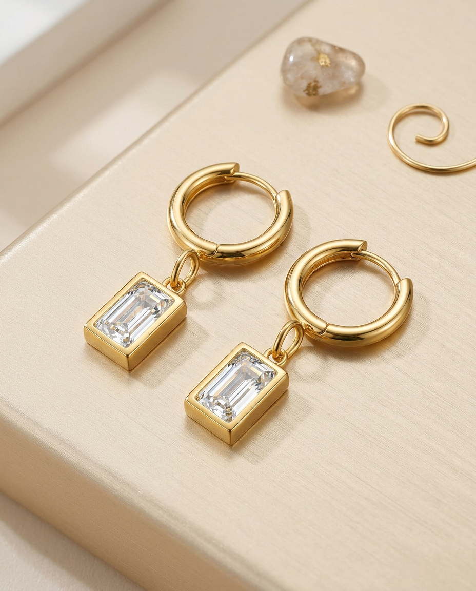 Gold Hoop Earrings 18K Plated Stainless Steel Classic