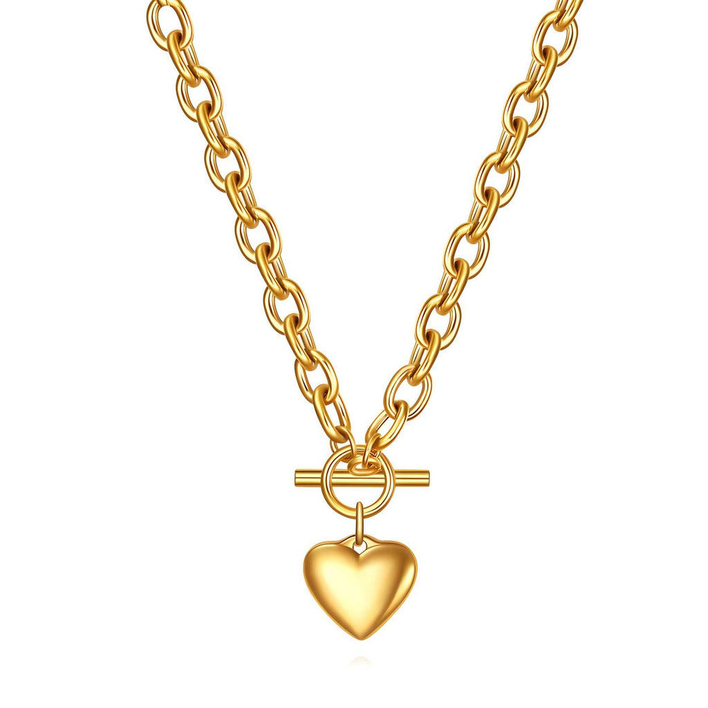 Gold Heart Necklace Toggle 18K Plated Stainless Steel