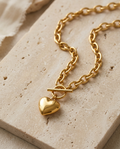 Gold Heart Necklace Toggle 18K Plated Stainless Steel