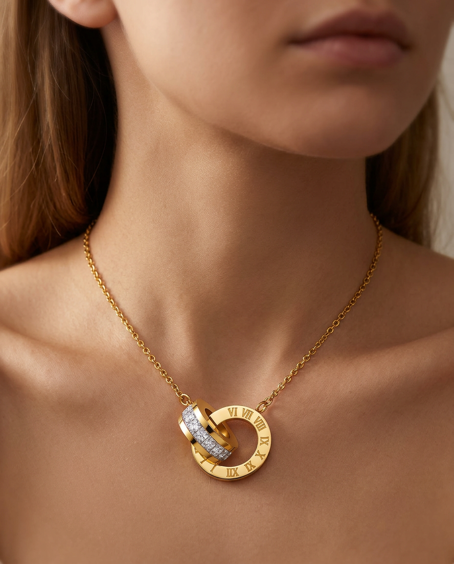 Gold Pendant Necklace Zirconia 18K Plated Stainless Steel