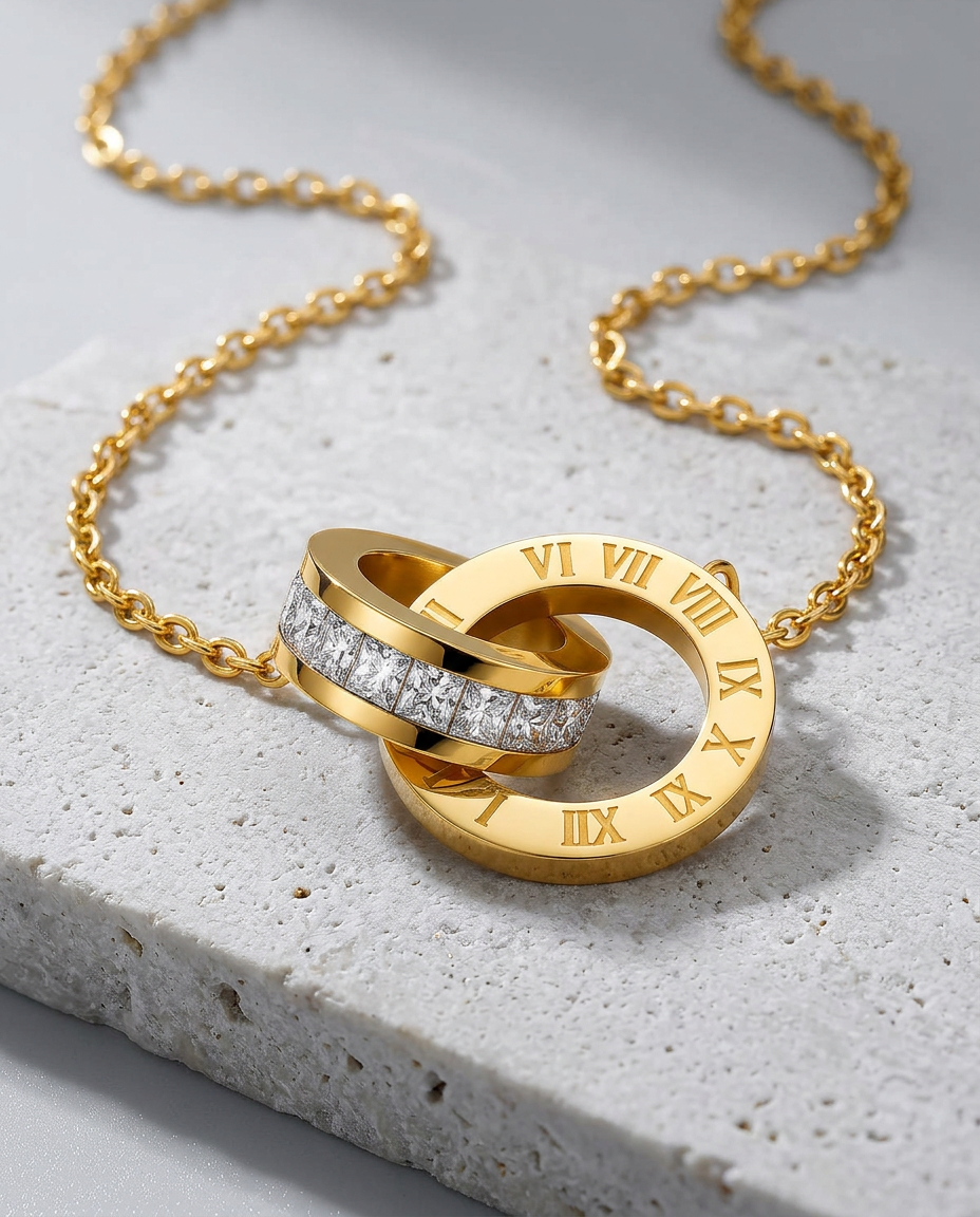 Gold Pendant Necklace Zirconia 18K Plated Stainless Steel