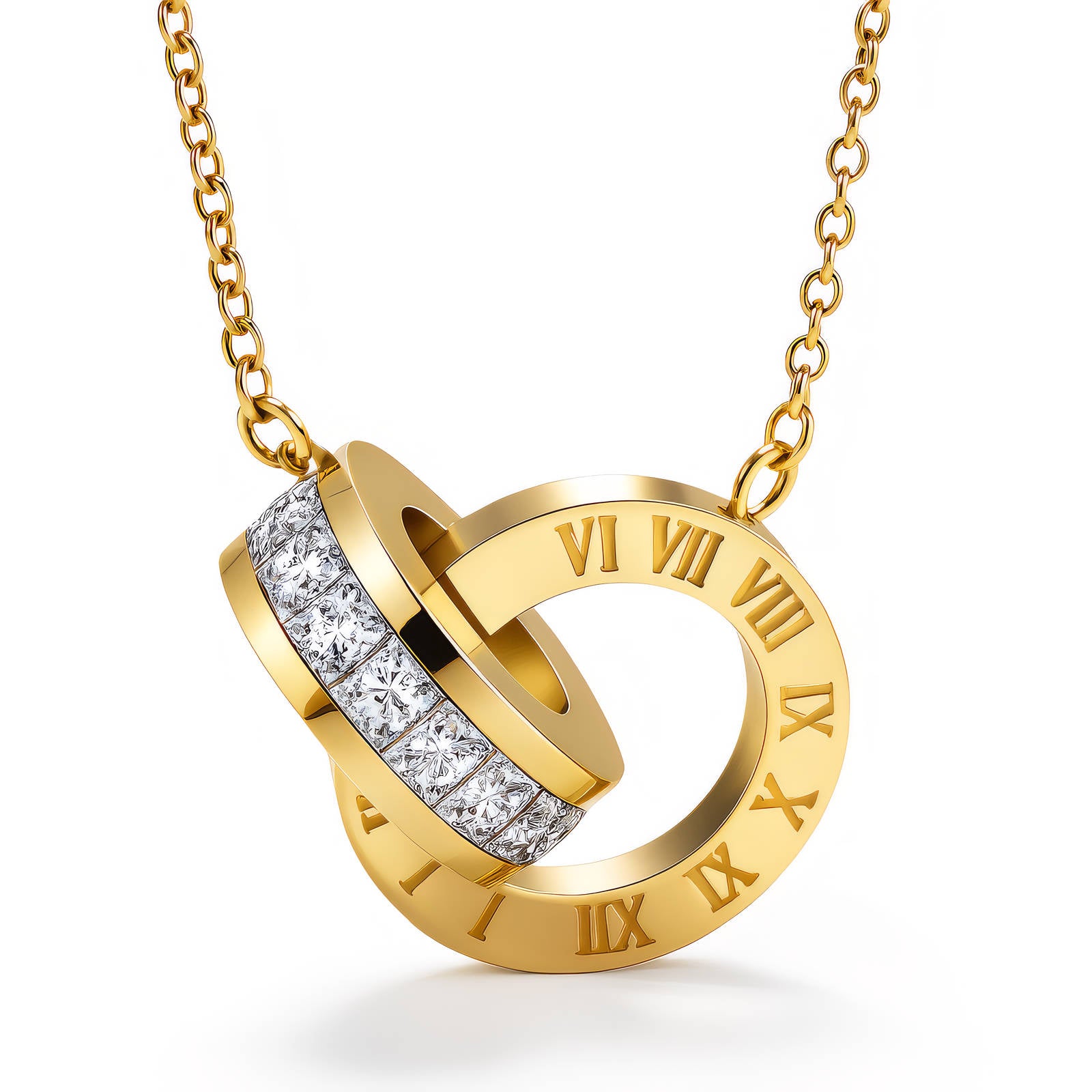 Gold Pendant Necklace Zirconia 18K Plated Stainless Steel