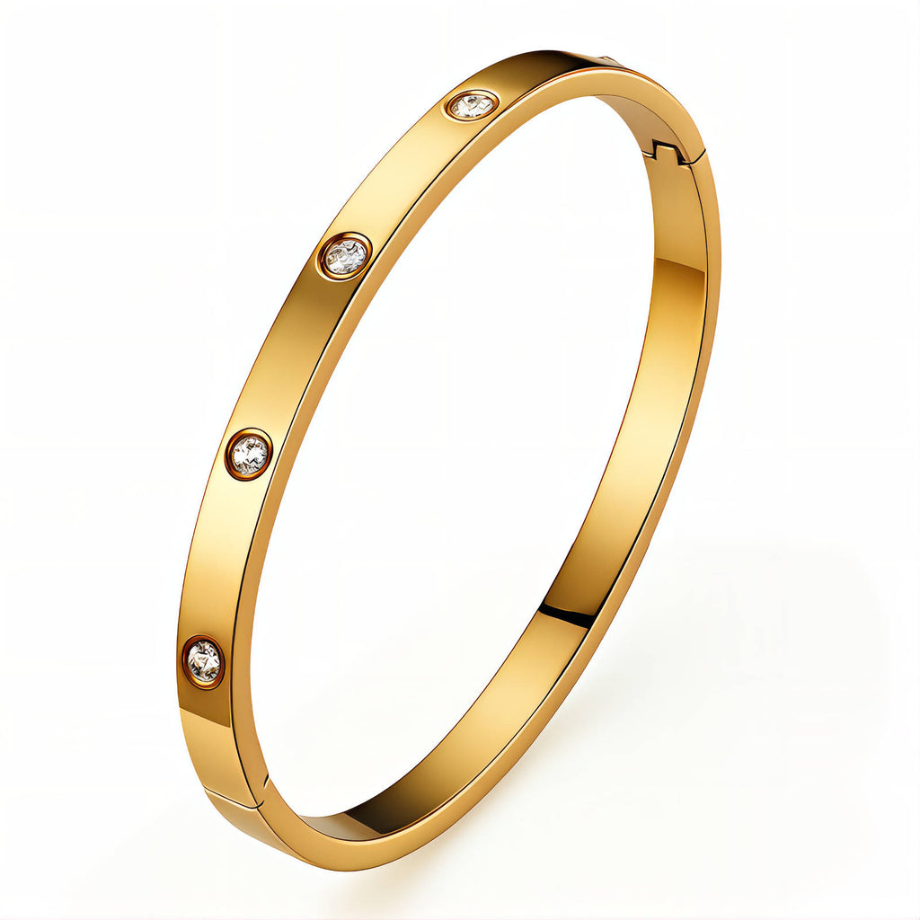 Gold Bangle Bracelet Zirconia 18K Plated Stainless Steel
