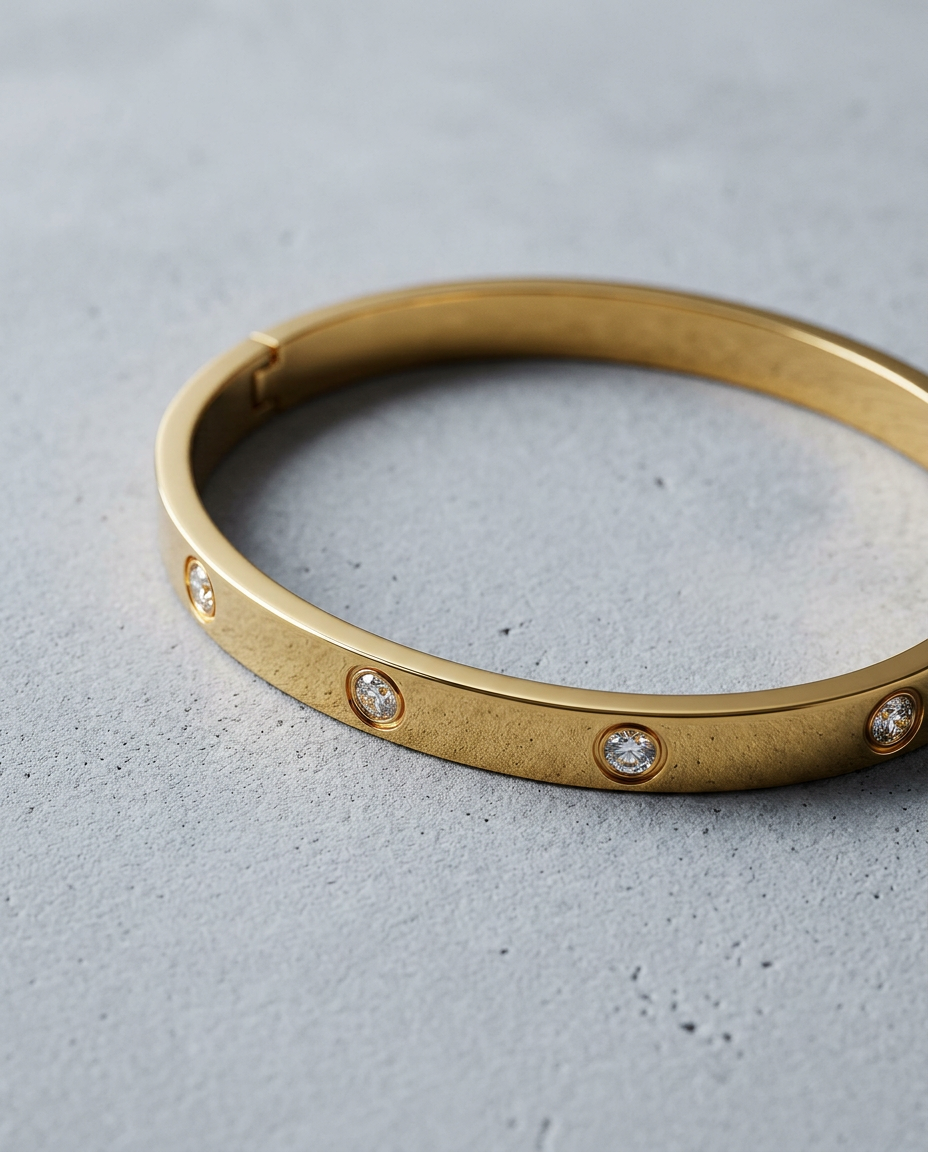 Gold Bangle Bracelet Zirconia 18K Plated Stainless Steel
