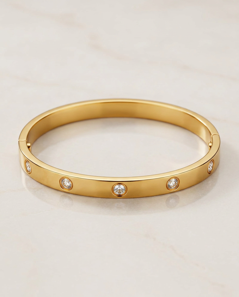 Gold Bangle Bracelet Zirconia 18K Plated Stainless Steel