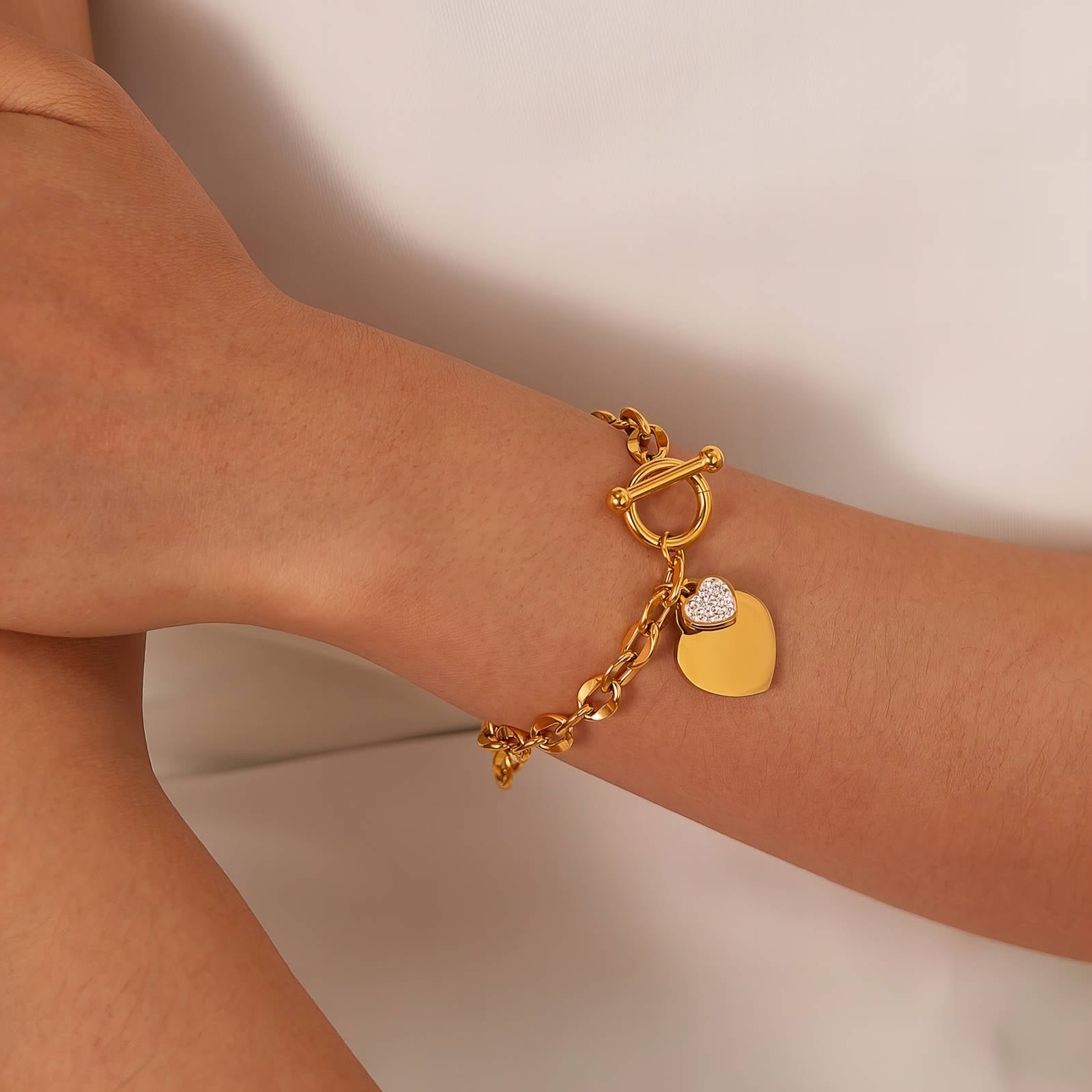 Gold Hearts Bracelet Zirconia 18K Plated Stainless Steel