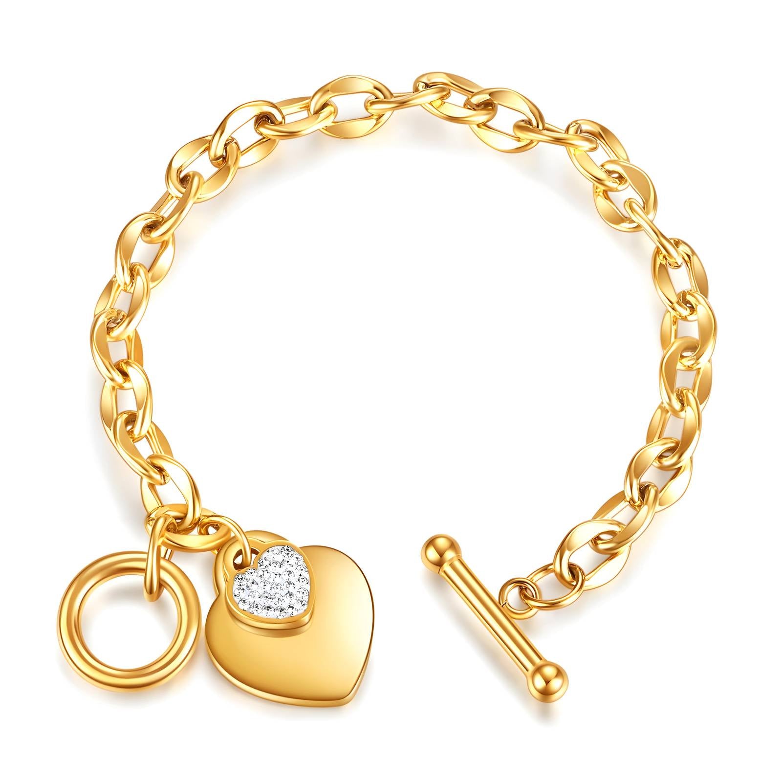 Gold Hearts Bracelet Zirconia 18K Plated Stainless Steel