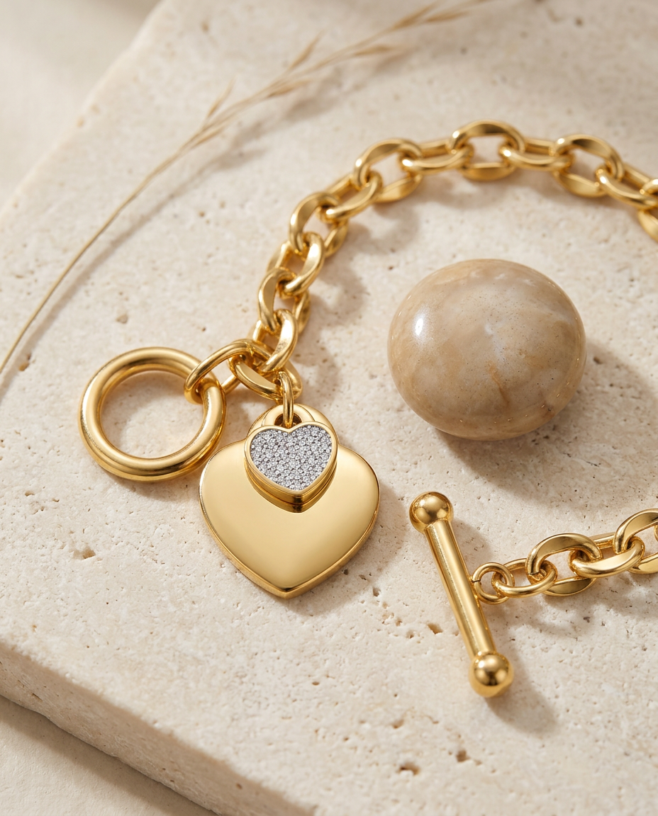Gold Hearts Bracelet Zirconia 18K Plated Stainless Steel