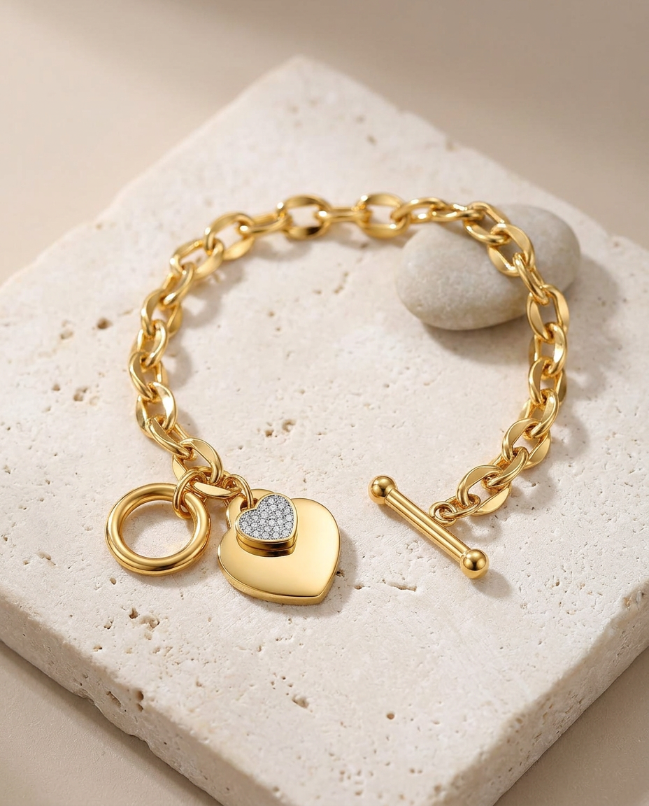 Gold Hearts Bracelet Zirconia 18K Plated Stainless Steel