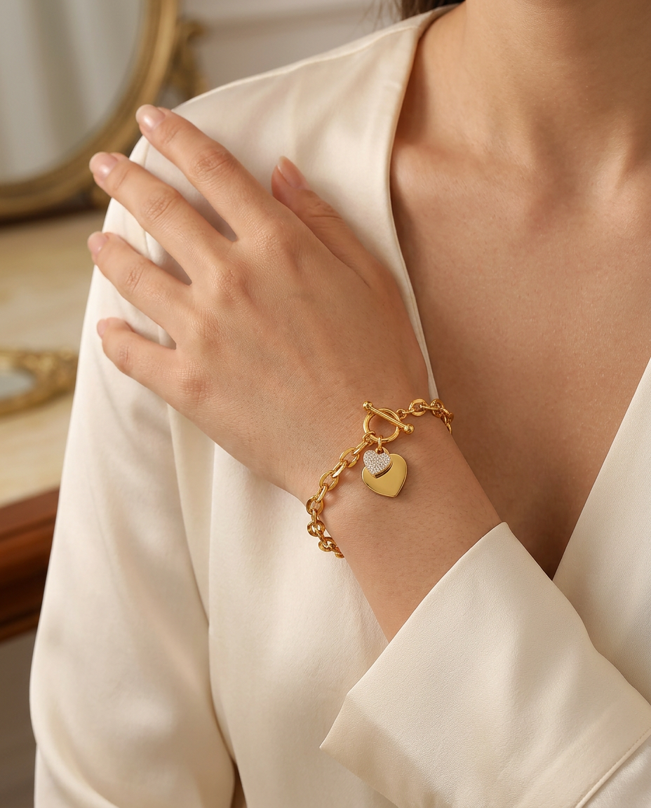 Gold Hearts Bracelet Zirconia 18K Plated Stainless Steel