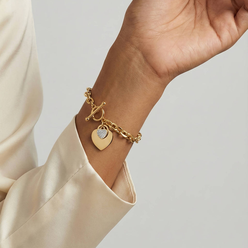 Gold Hearts Bracelet Zirconia 18K Plated Stainless Steel