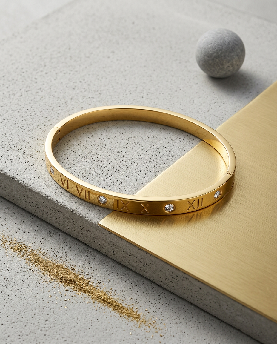 Gold Slim Bangle Bracelet Zirconia 18K Plated Stainless Steel