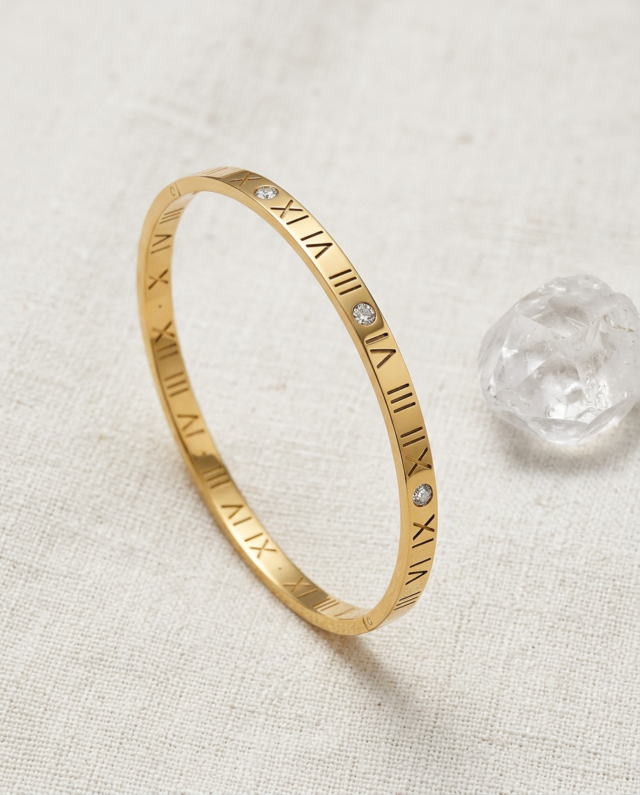 Gold Slim Bangle Bracelet Zirconia 18K Plated Stainless Steel