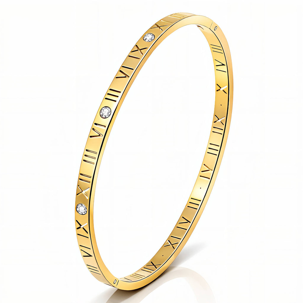 Gold Slim Bangle Bracelet Zirconia 18K Plated Stainless Steel