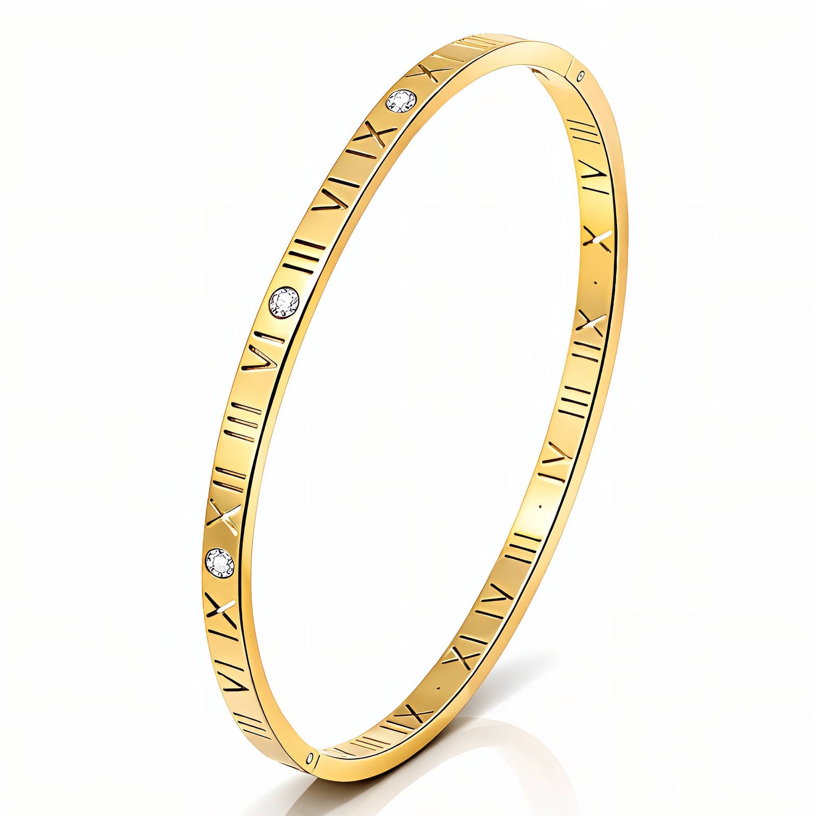 Gold Slim Bangle Bracelet Zirconia 18K Plated Stainless Steel