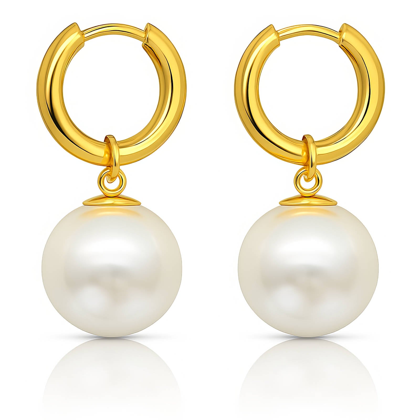 Gold Pearl Hoop Earrings 18K Plated Stainless Steel