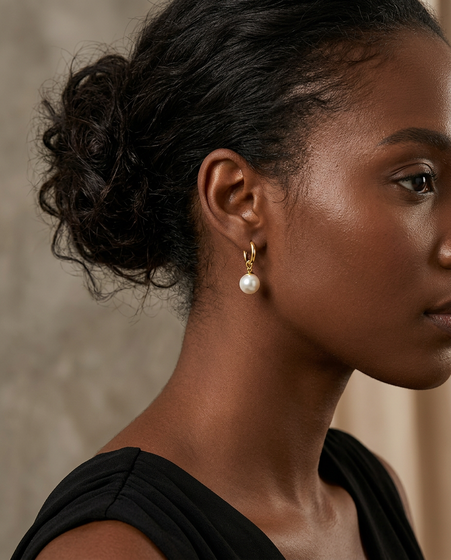 Gold Pearl Hoop Earrings 18K Plated Stainless Steel