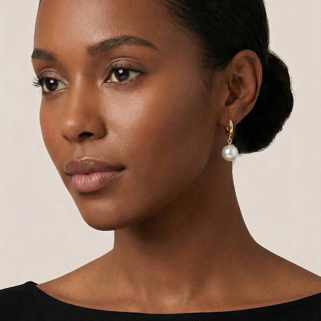 Gold Pearl Hoop Earrings 18K Plated Stainless Steel