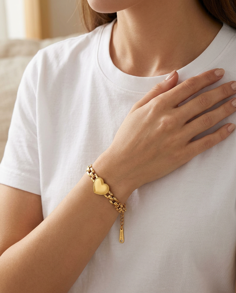 Gold Heart Bracelet 18K Plated Stainless Steel Minimalist