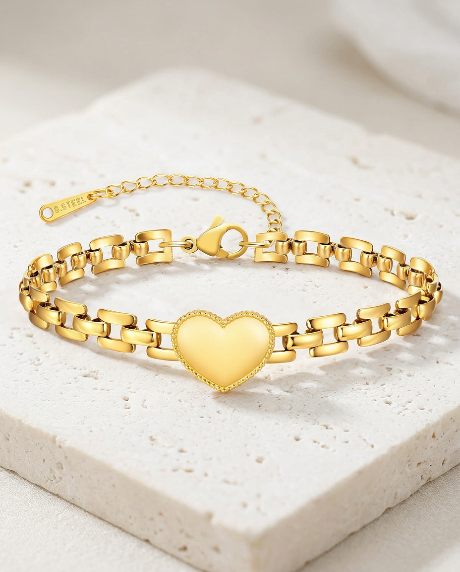 Gold Heart Bracelet 18K Plated Stainless Steel Minimalist
