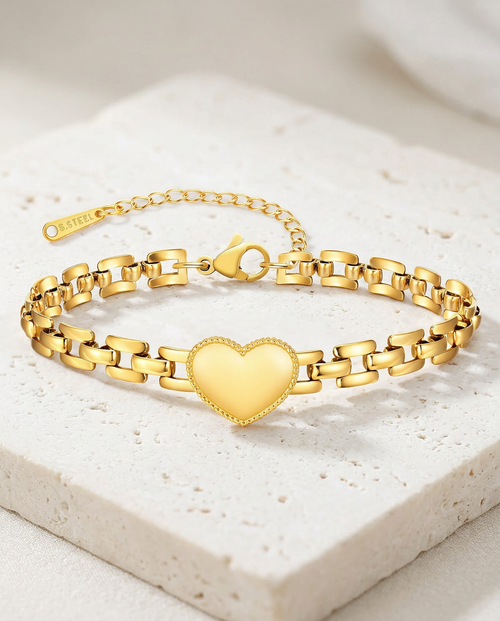 Gold Heart Bracelet 18K Plated Stainless Steel Minimalist