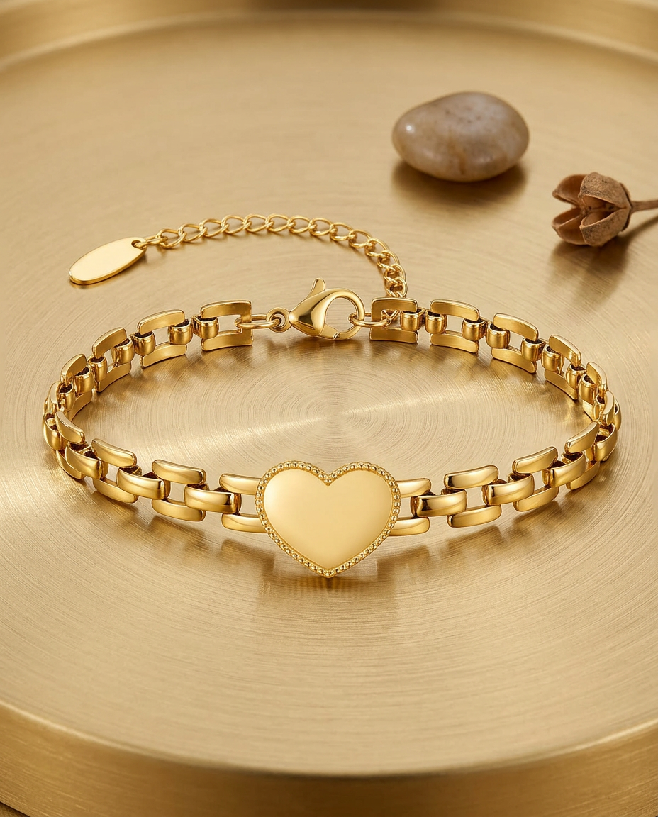 Gold Heart Bracelet 18K Plated Stainless Steel Minimalist