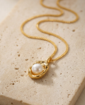 Gold Pearl Pendant Necklace 18K Plated Stainless Steel