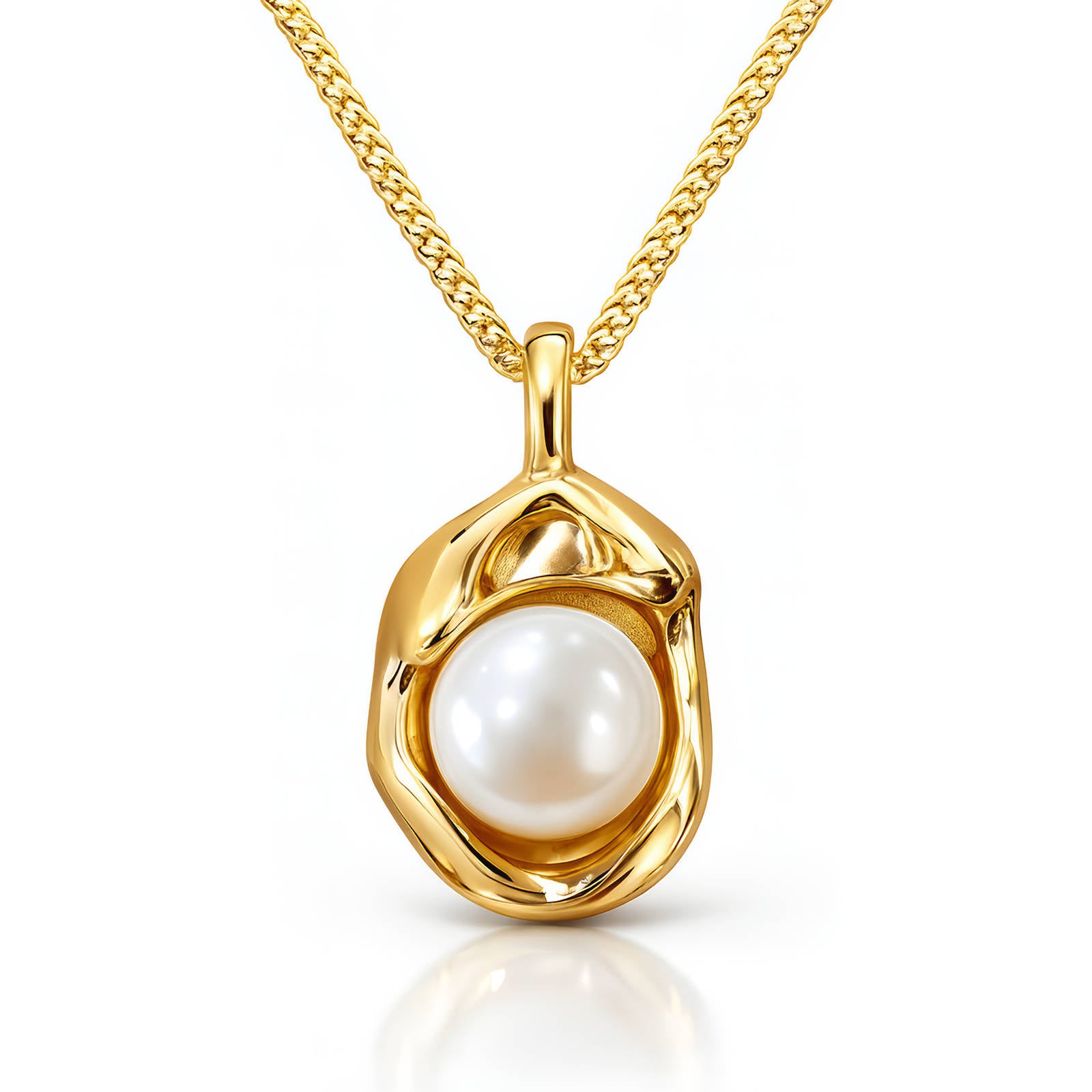 Gold Pearl Pendant Necklace 18K Plated Stainless Steel