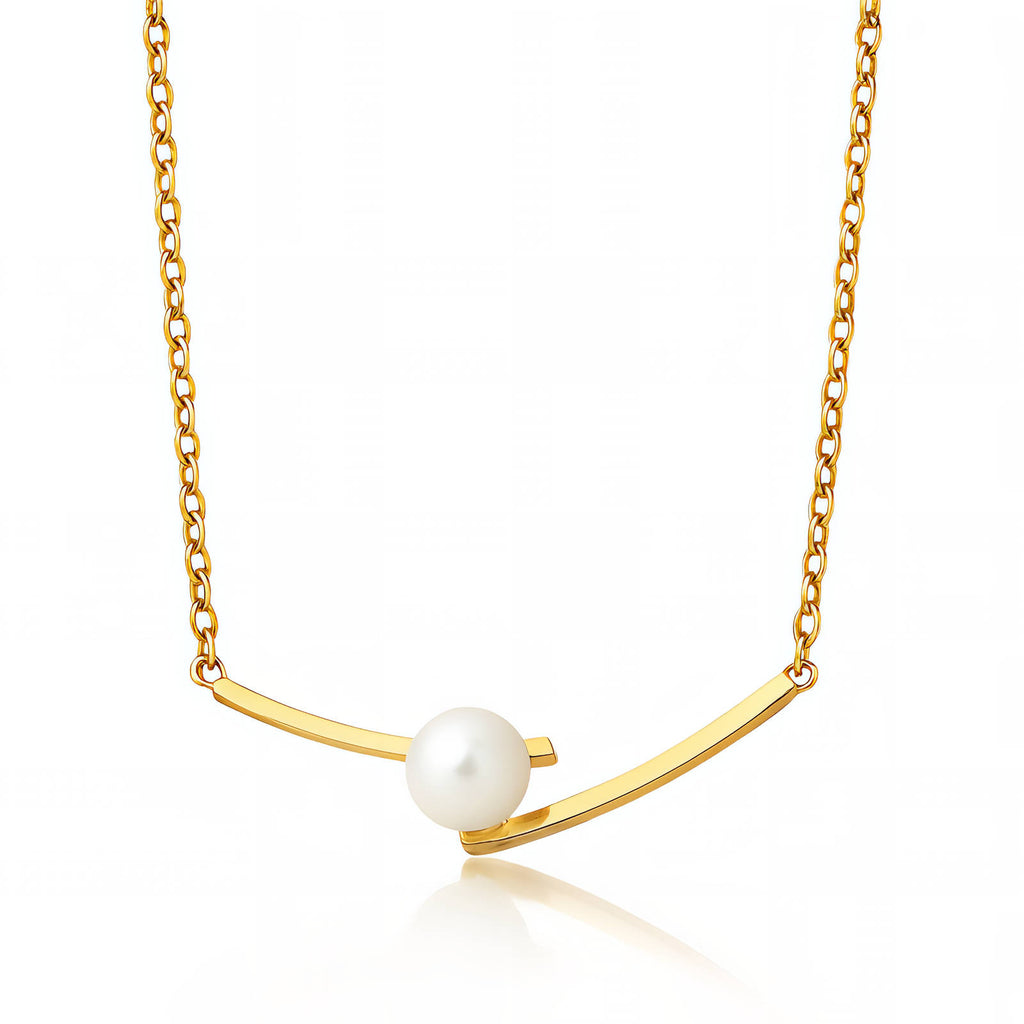 Gold Long Pearl Necklace 18K Plated Stainless Steel