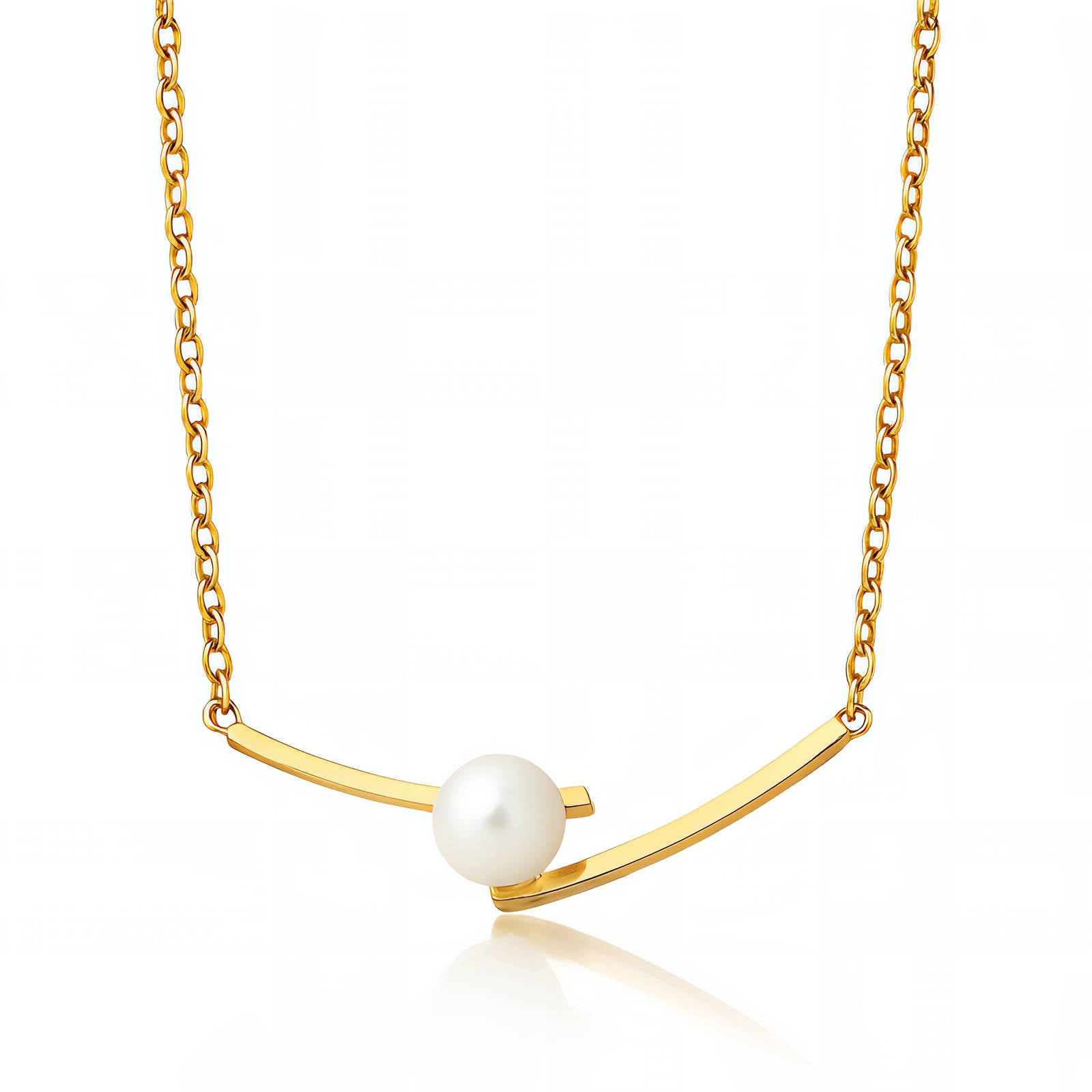 Gold Long Pearl Necklace 18K Plated Stainless Steel