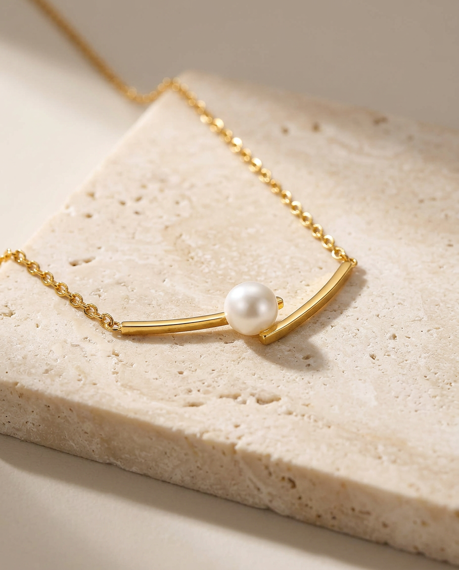 Gold Long Pearl Necklace 18K Plated Stainless Steel