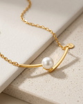Gold Long Pearl Necklace 18K Plated Stainless Steel