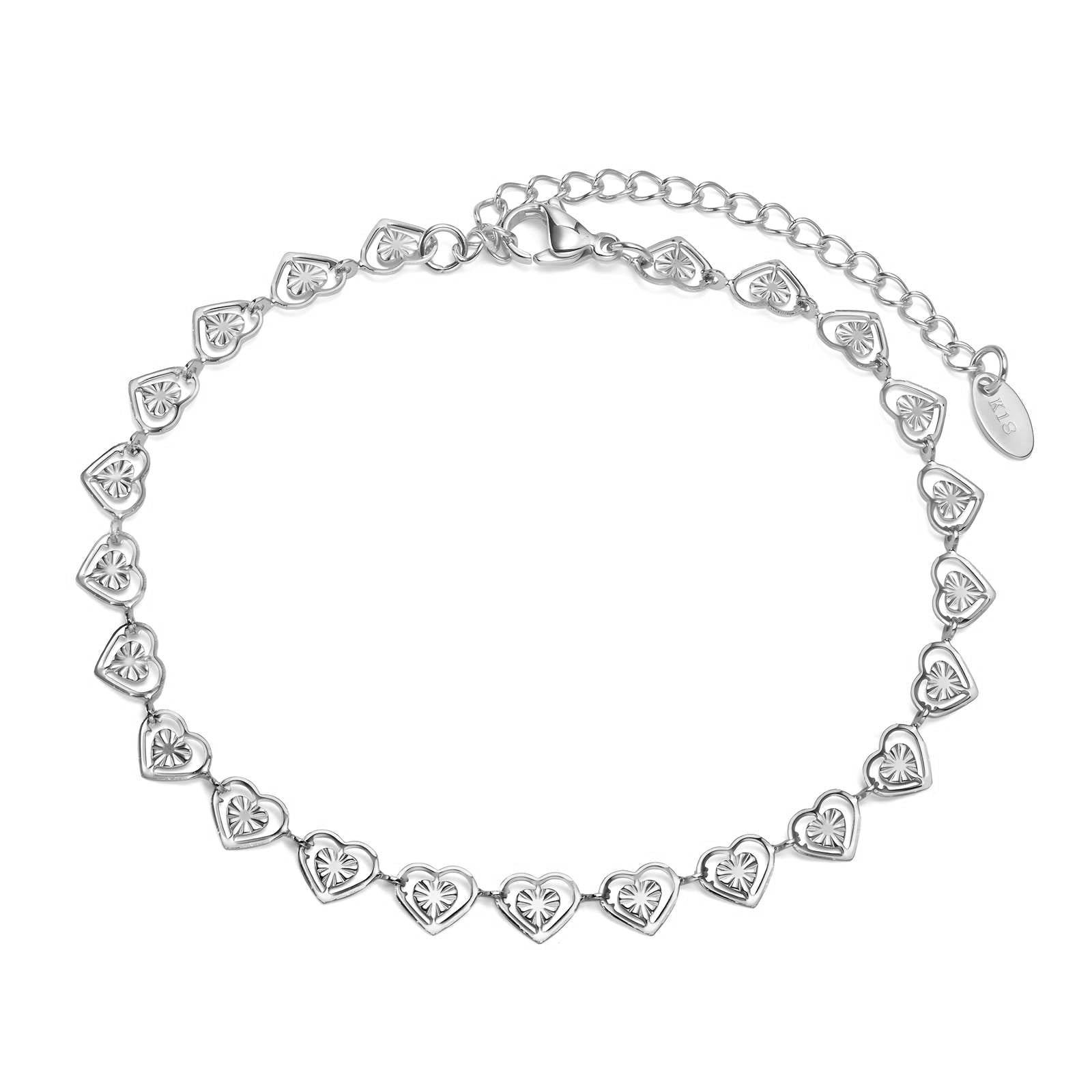 Silver Hearts Bracelet Stainless Steel Minimal