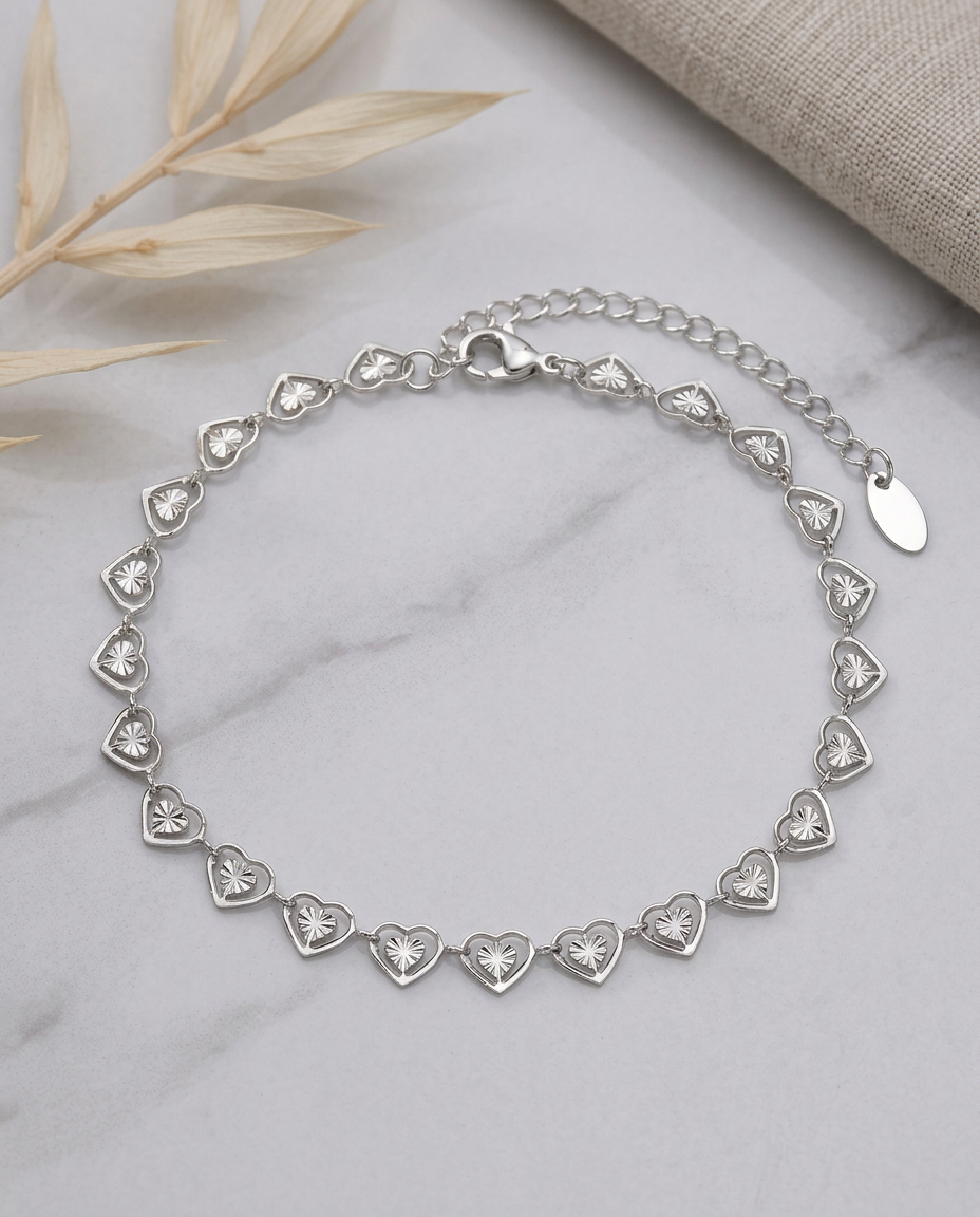 Silver Hearts Bracelet Stainless Steel Minimal